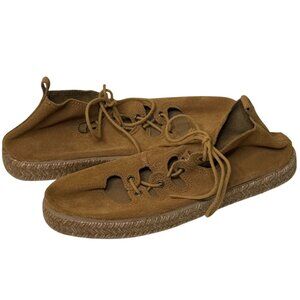Ippon Vintage Brown Suede Lace Up Espadrilles Flats Size 38